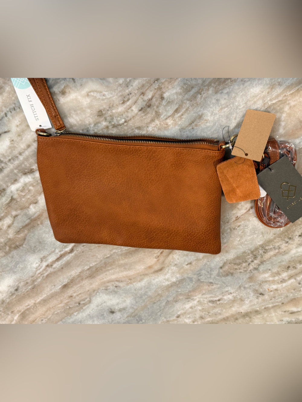 NWT STREET LEVEL Abri brown leather envelope clutch/crossbody - Picture 4 of 7